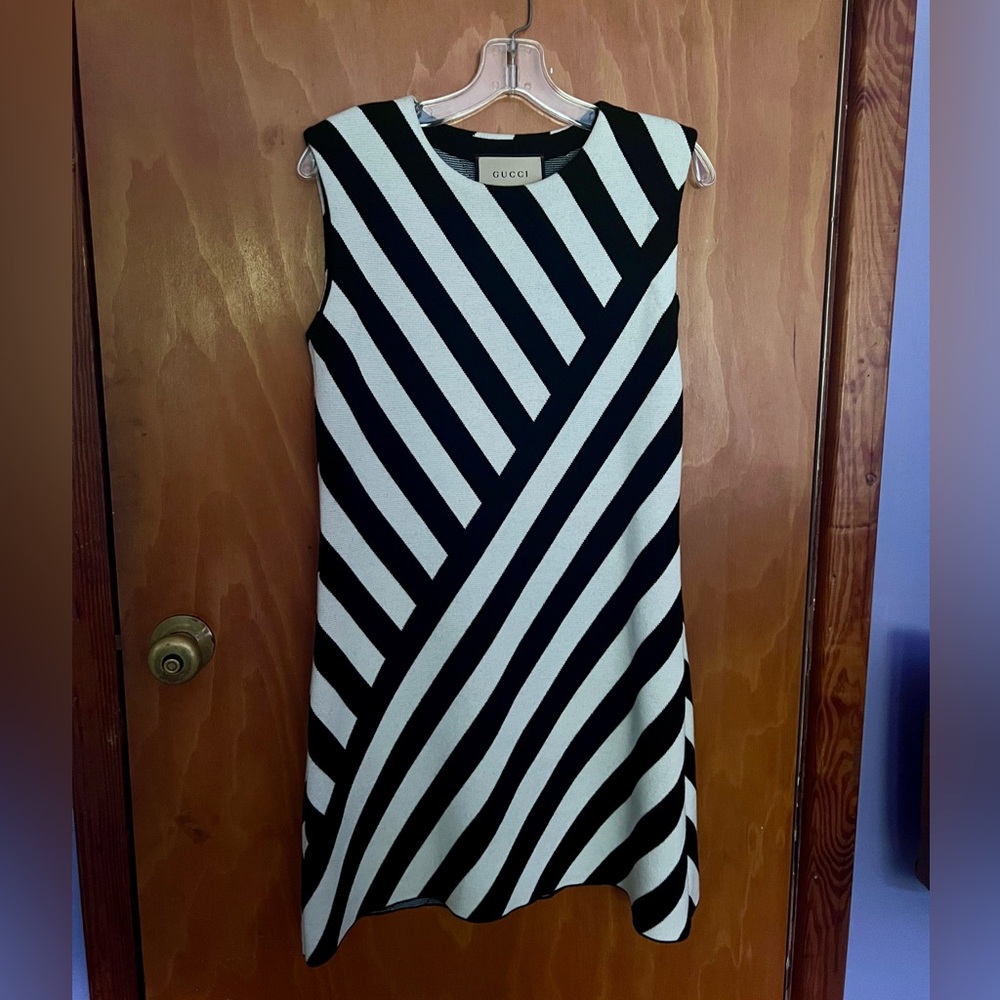 Gucci Diagonal Striped Mini Dress in Black and White